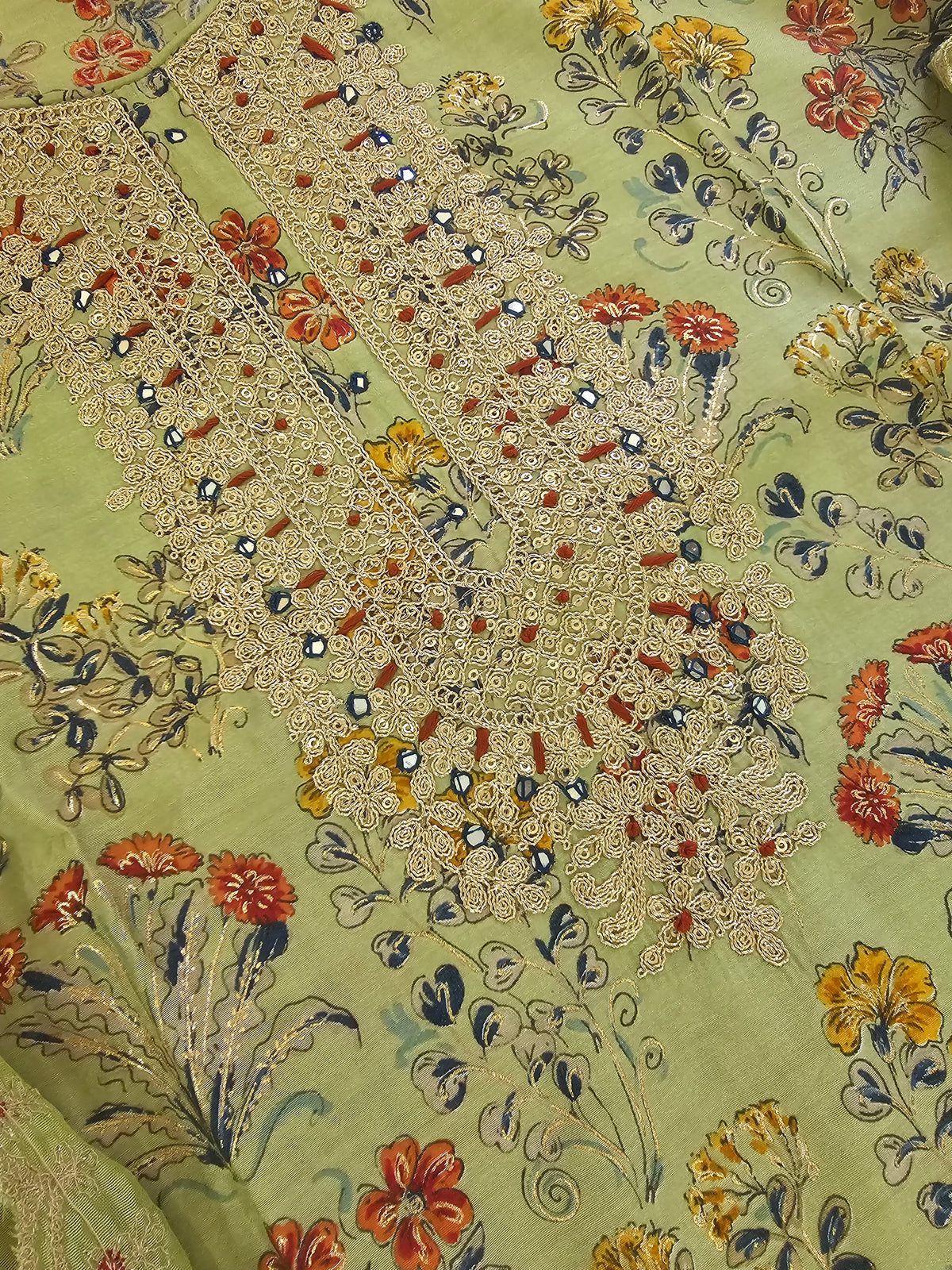 Modal Silk Unstitched Salwar Suit - Green with Multi Shade Floral