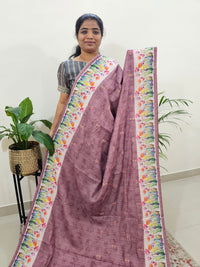 Linen Cotton with Emboridery Digital Printed Sarees - Onion Pink