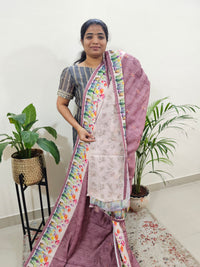 Linen Cotton with Emboridery Digital Printed Sarees - Onion Pink