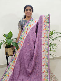 Linen Cotton with Emboridery Digital Printed Sarees - Purple