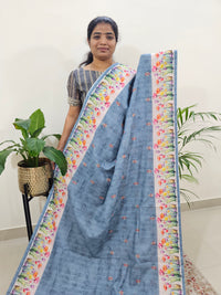 Linen Cotton with Emboridery Digital Printed Sarees - Grey