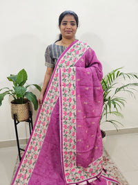 Linen Cotton with Emboridery Digital Printed Sarees - Purple