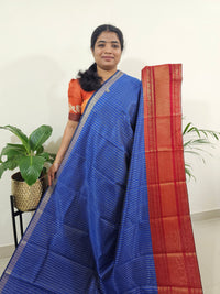 Semi Raw Silk Saree - Royal Blue with Red