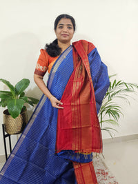 Semi Raw Silk Saree - Royal Blue with Red