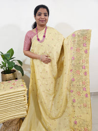 Premium Crushed Designer Soft Saree - Pastel Yellow