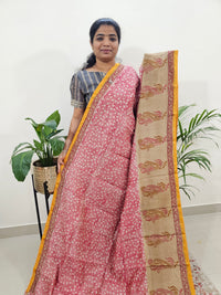 Pure Chanderi Butter Silk - Pink With Mustard Yellow