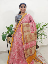 Pure Chanderi Butter Silk - Pink With Mustard Yellow