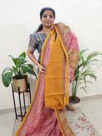 Pure Chanderi Butter Silk - Pink With Mustard Yellow