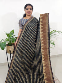 Pure Chanderi Butter Silk - Black with Brown