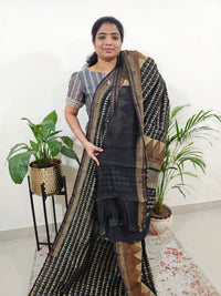 Pure Chanderi Butter Silk - Black with Brown