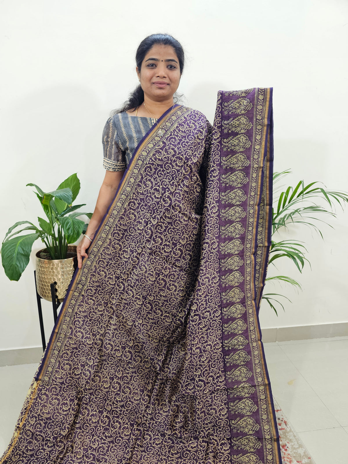 Pure Chanderi Butter Silk - Dark Purple