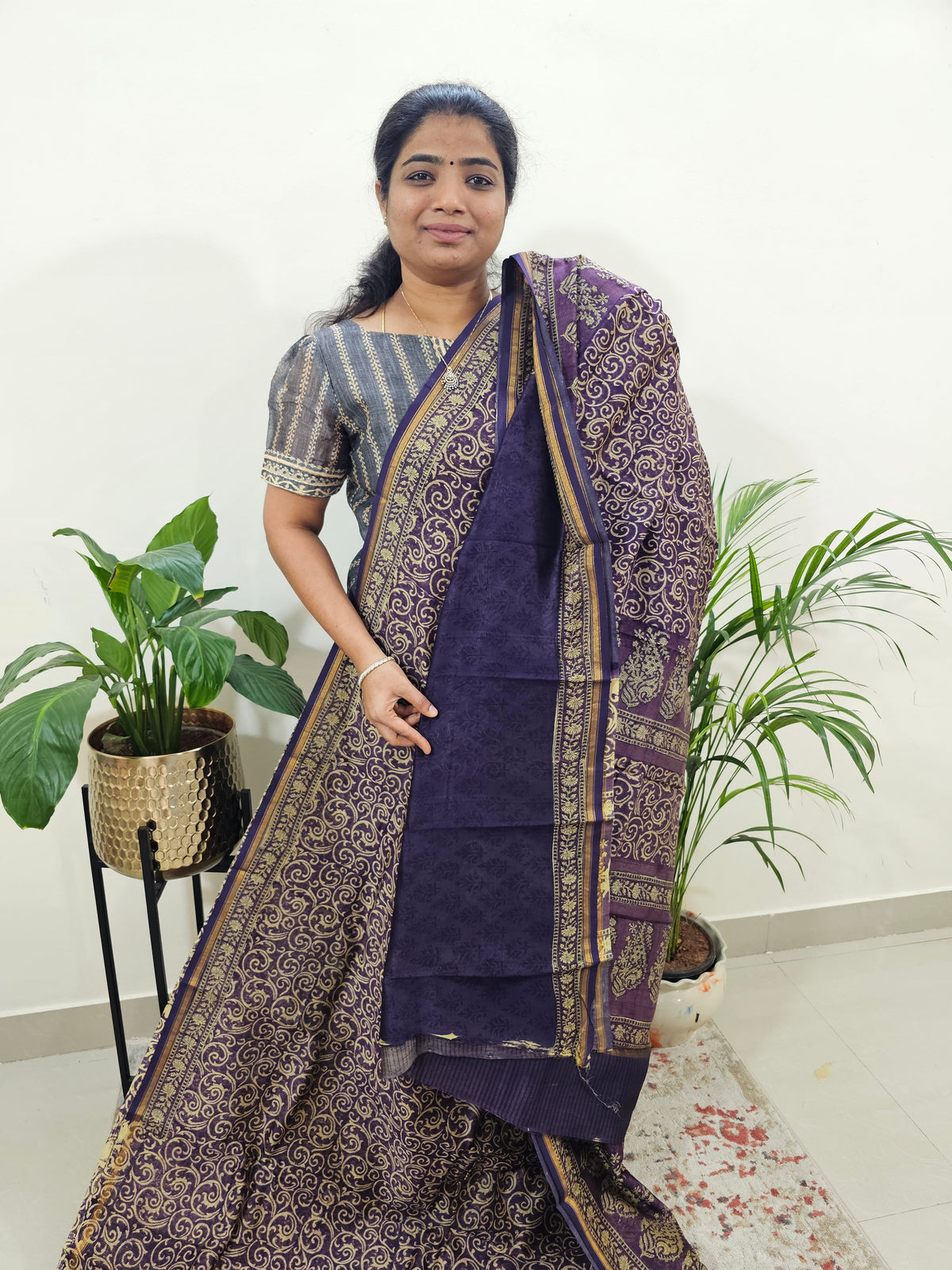 Pure Chanderi Butter Silk - Dark Purple