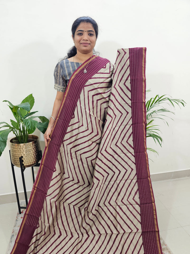 Pure Chanderi Butter Silk - Cream with Maroon