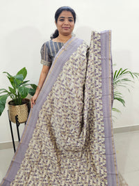 Pure Chanderi Butter Silk - Cream with Lavender