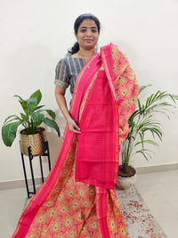 Pure Chanderi Butter Silk - Yellow with Pink