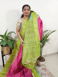 Semi Ghicha Digital Printed Saree - Pink with Green