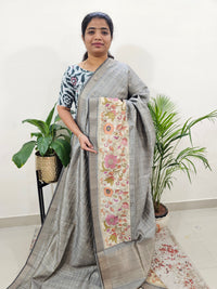 Soft Semi Tussar Weaving with Floral Border - Grey