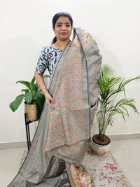 Soft Semi Tussar Weaving with Floral Border - Grey