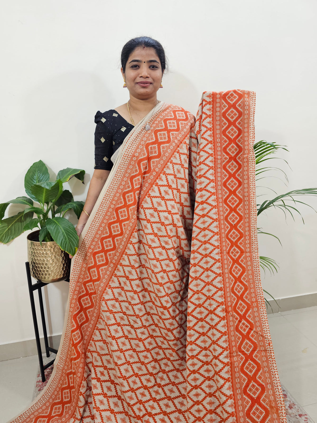 Cotton Kalamkari Saree - Orange