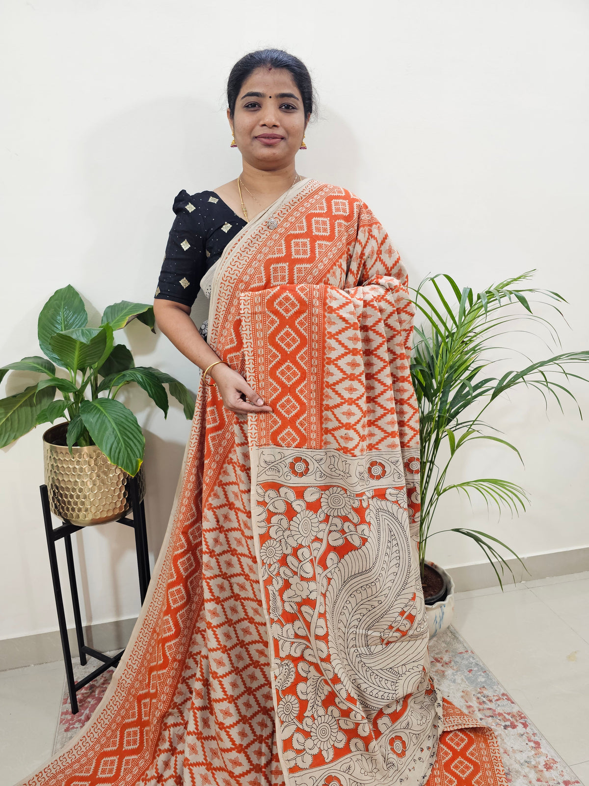 Cotton Kalamkari Saree - Orange
