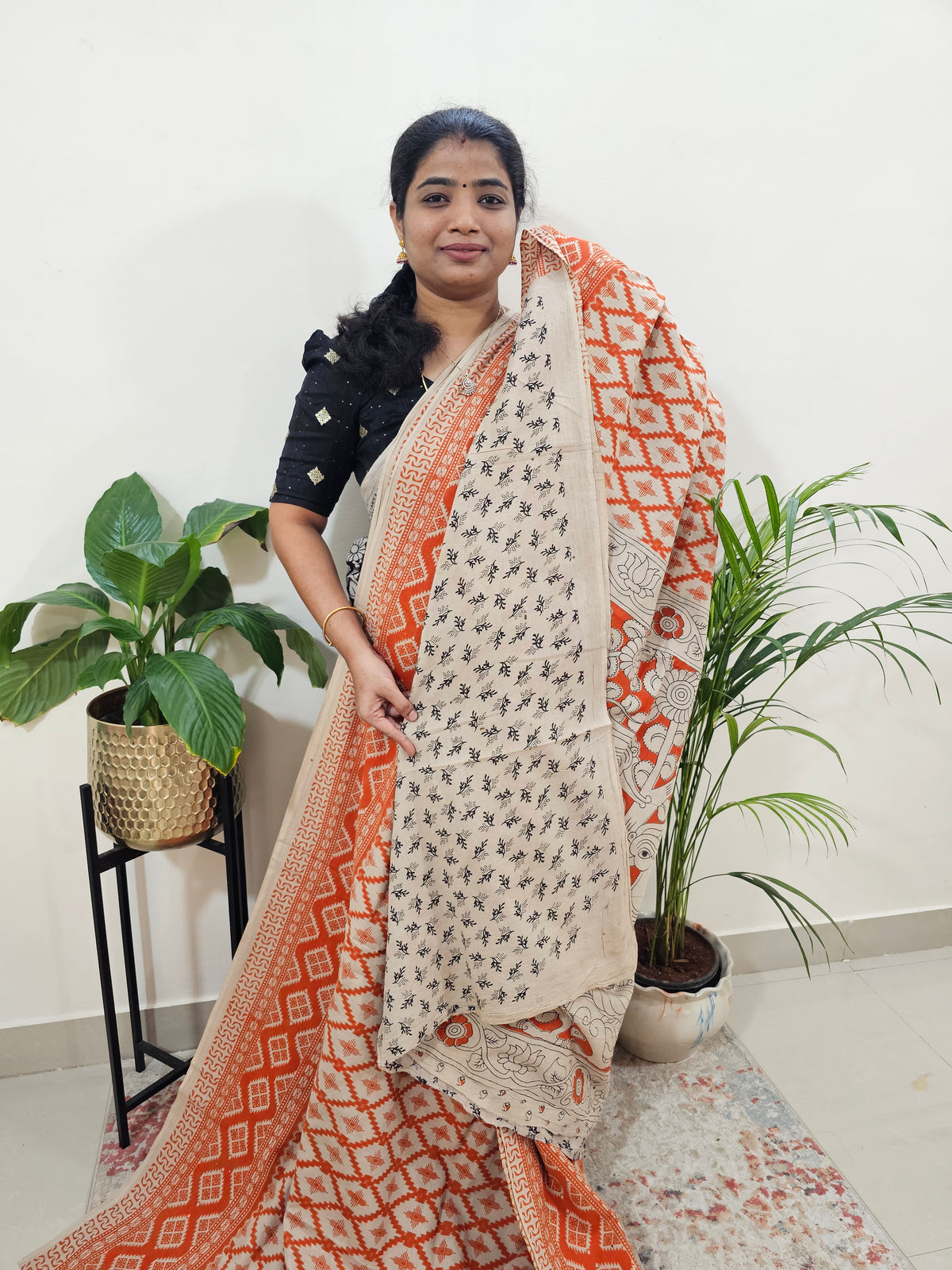 Cotton Kalamkari Saree - Orange