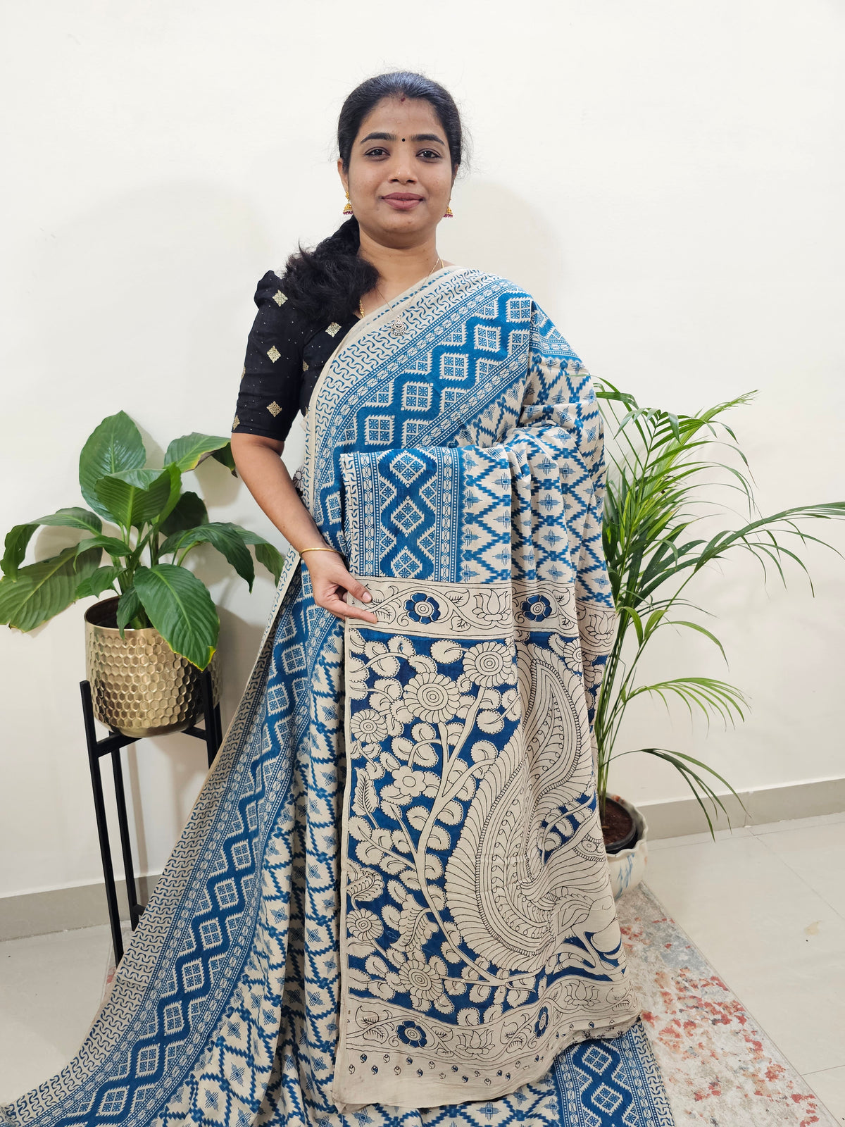 Cotton Kalamkari Saree - Blue