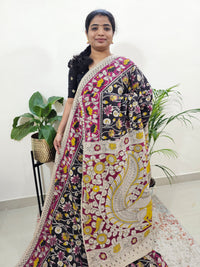 Cotton Kalamkari Saree - Black with Pink