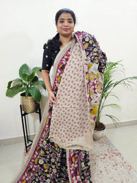 Cotton Kalamkari Saree - Black with Pink