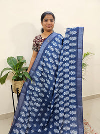 Indigo Linen Cotton with Digital Printed Sarees