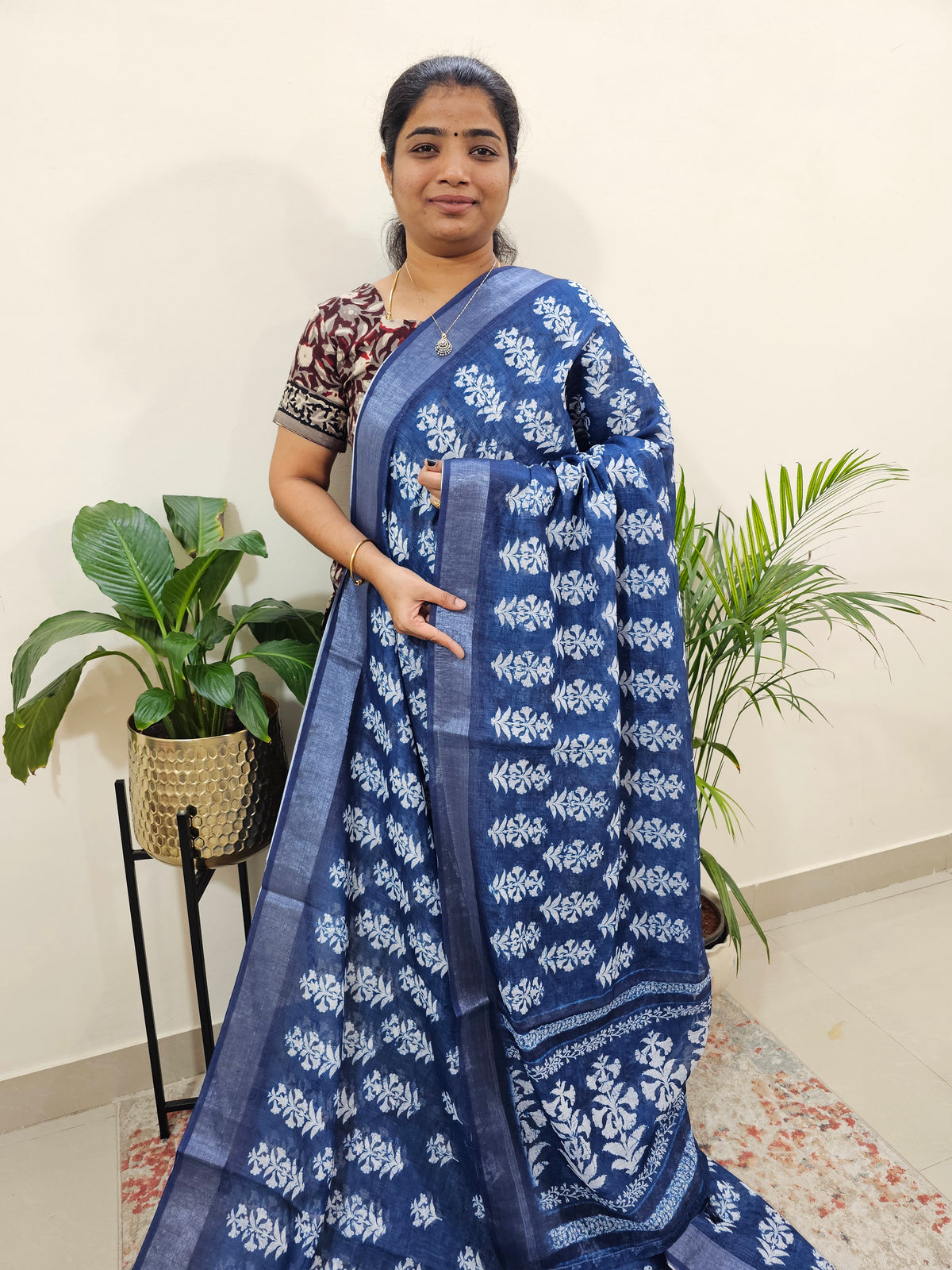 Indigo Linen Cotton with Digital Printed Sarees