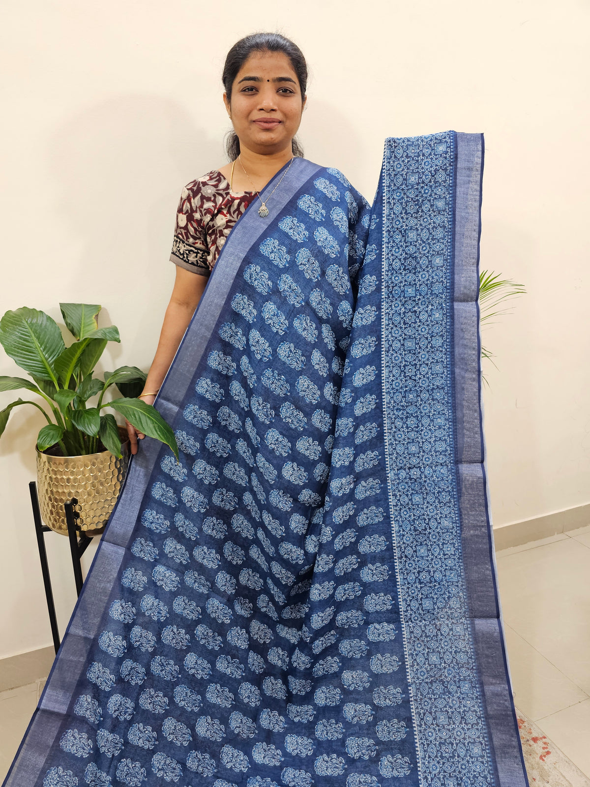 Indigo Linen Cotton with Digital Printed Sarees