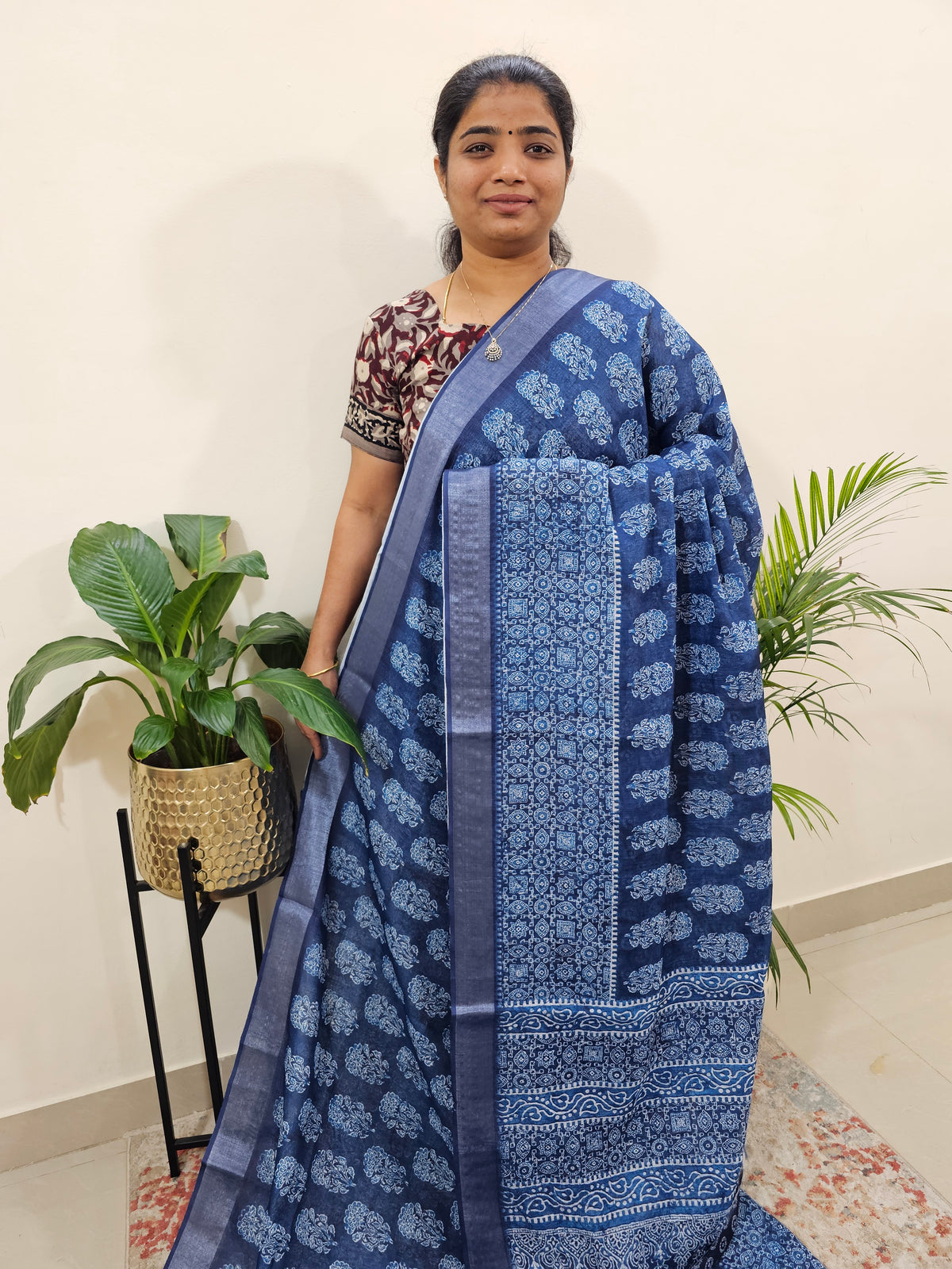 Indigo Linen Cotton with Digital Printed Sarees