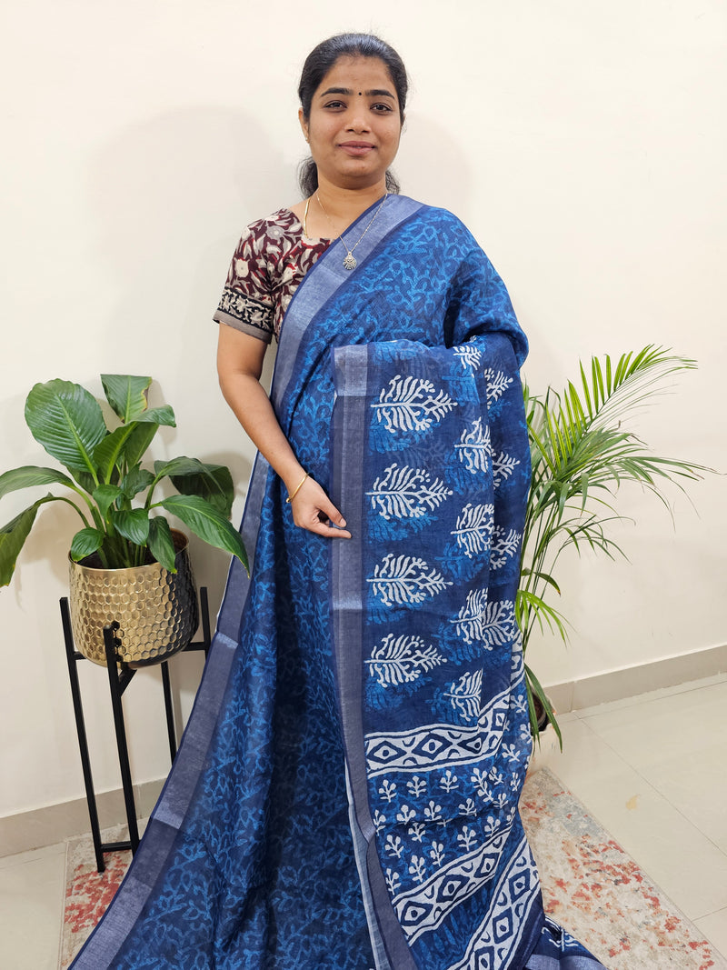 Indigo Linen Cotton with Digital Printed Sarees