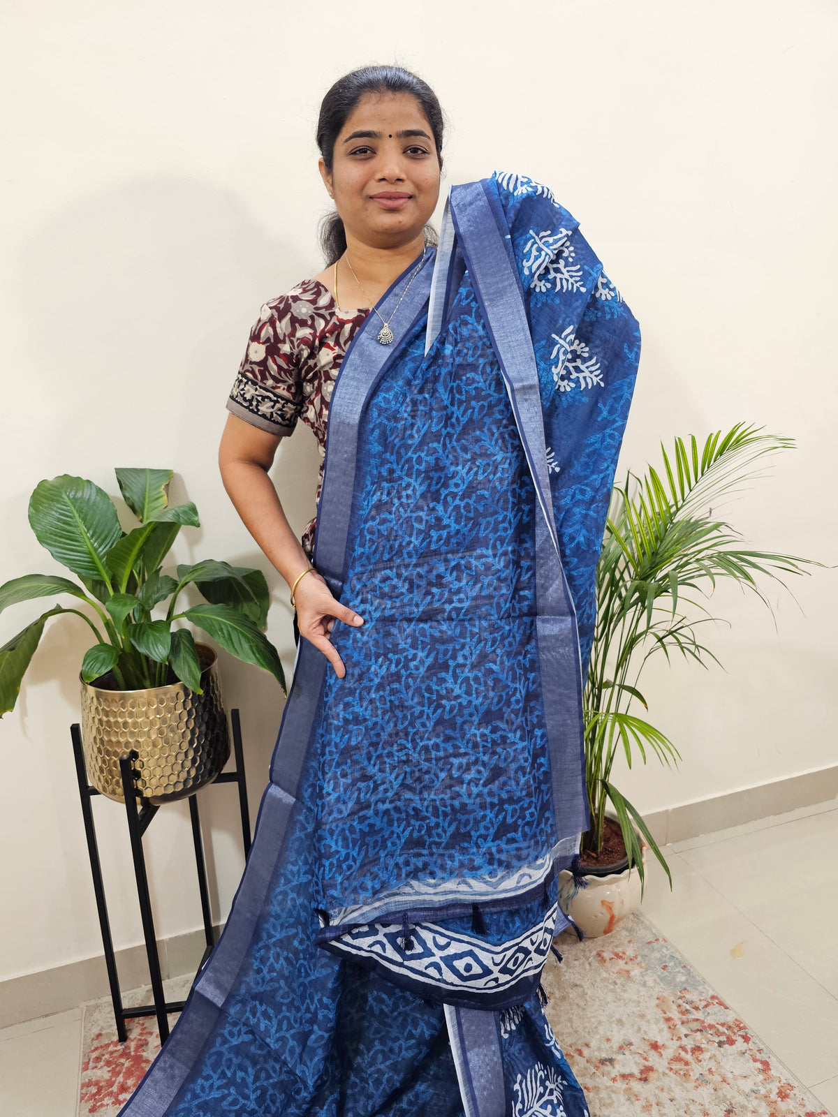 Indigo Linen Cotton with Digital Printed Sarees