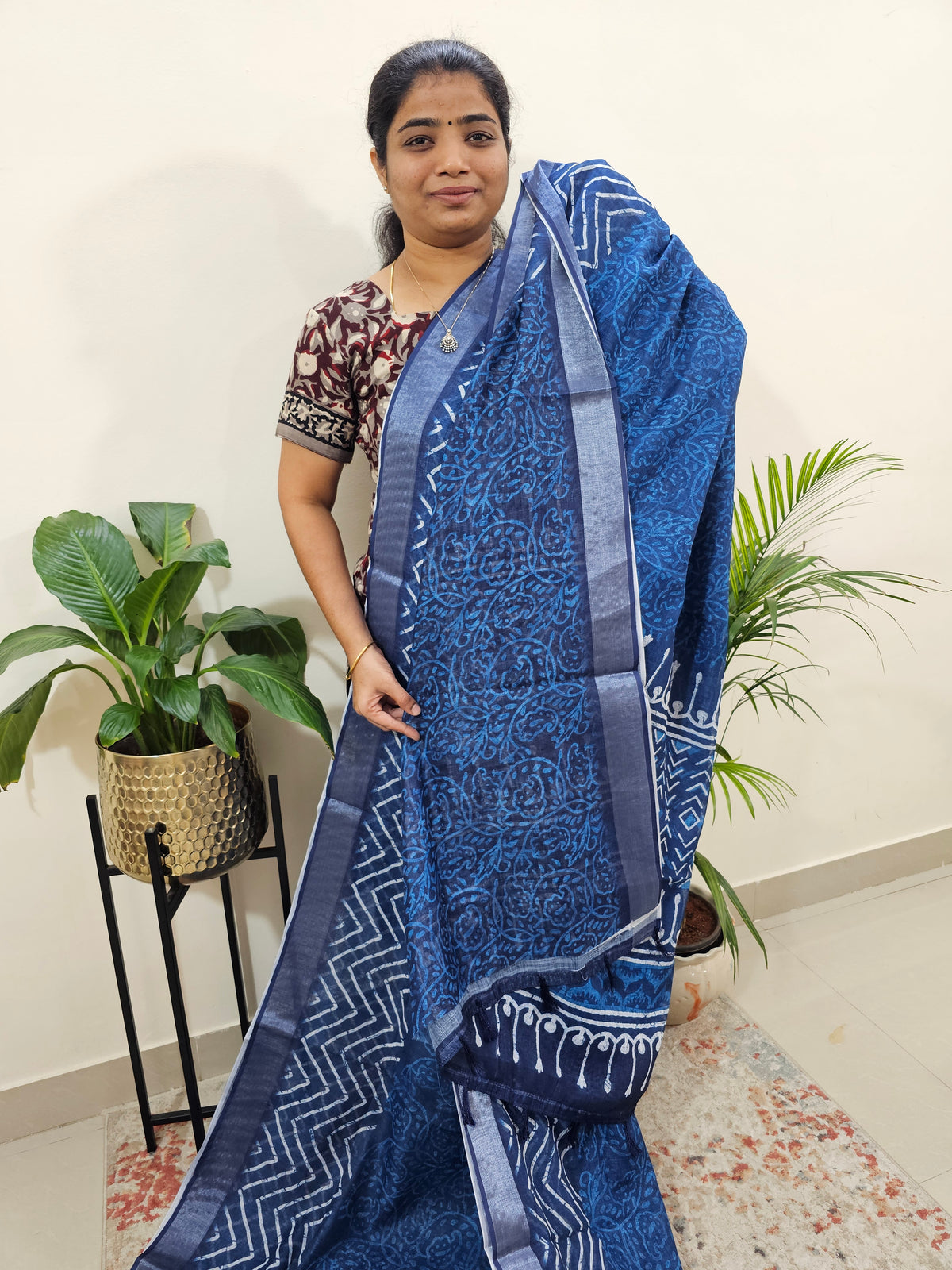 Indigo Linen Cotton with Digital Printed Sarees