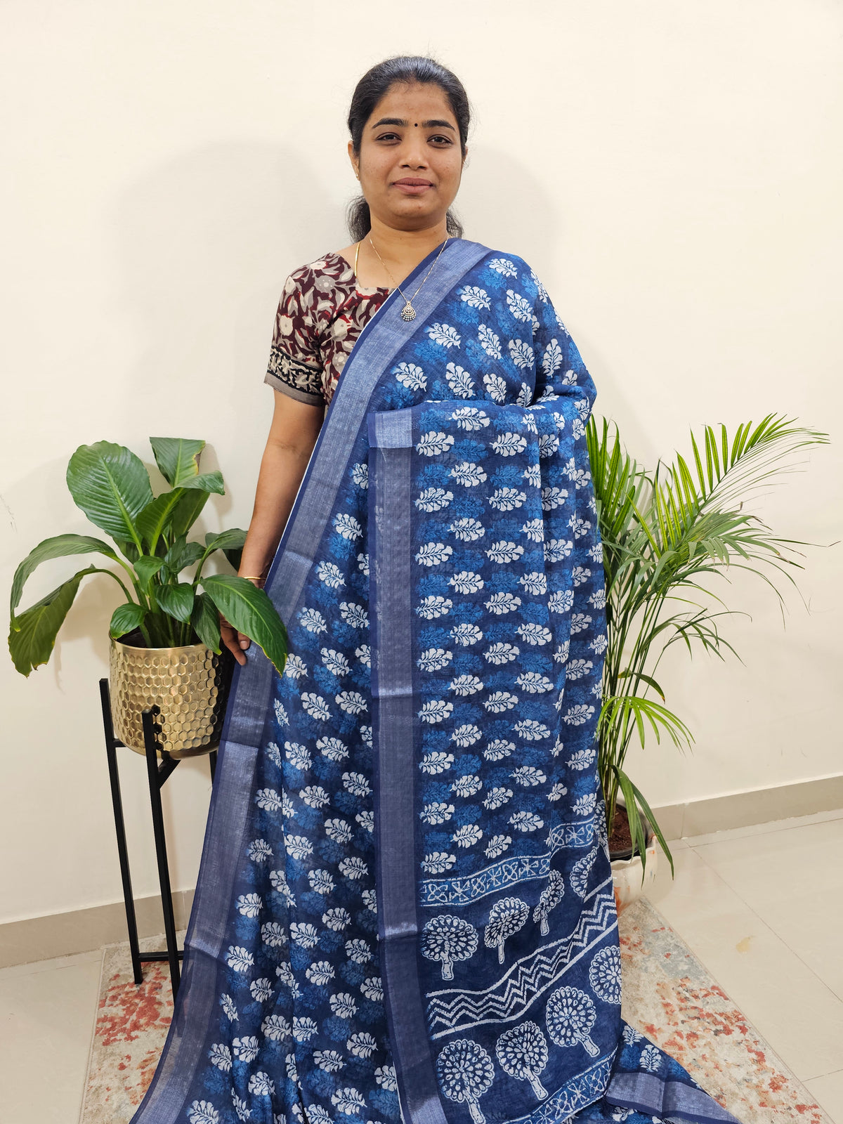 Indigo Linen Cotton with Digital Printed Sarees