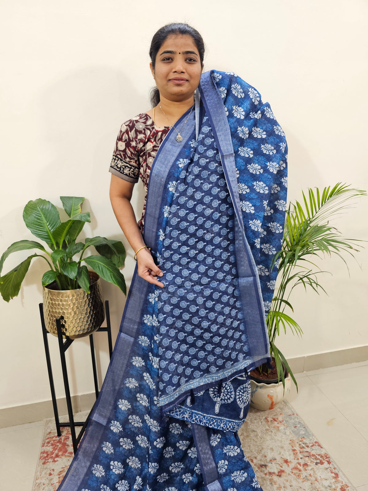 Indigo Linen Cotton with Digital Printed Sarees