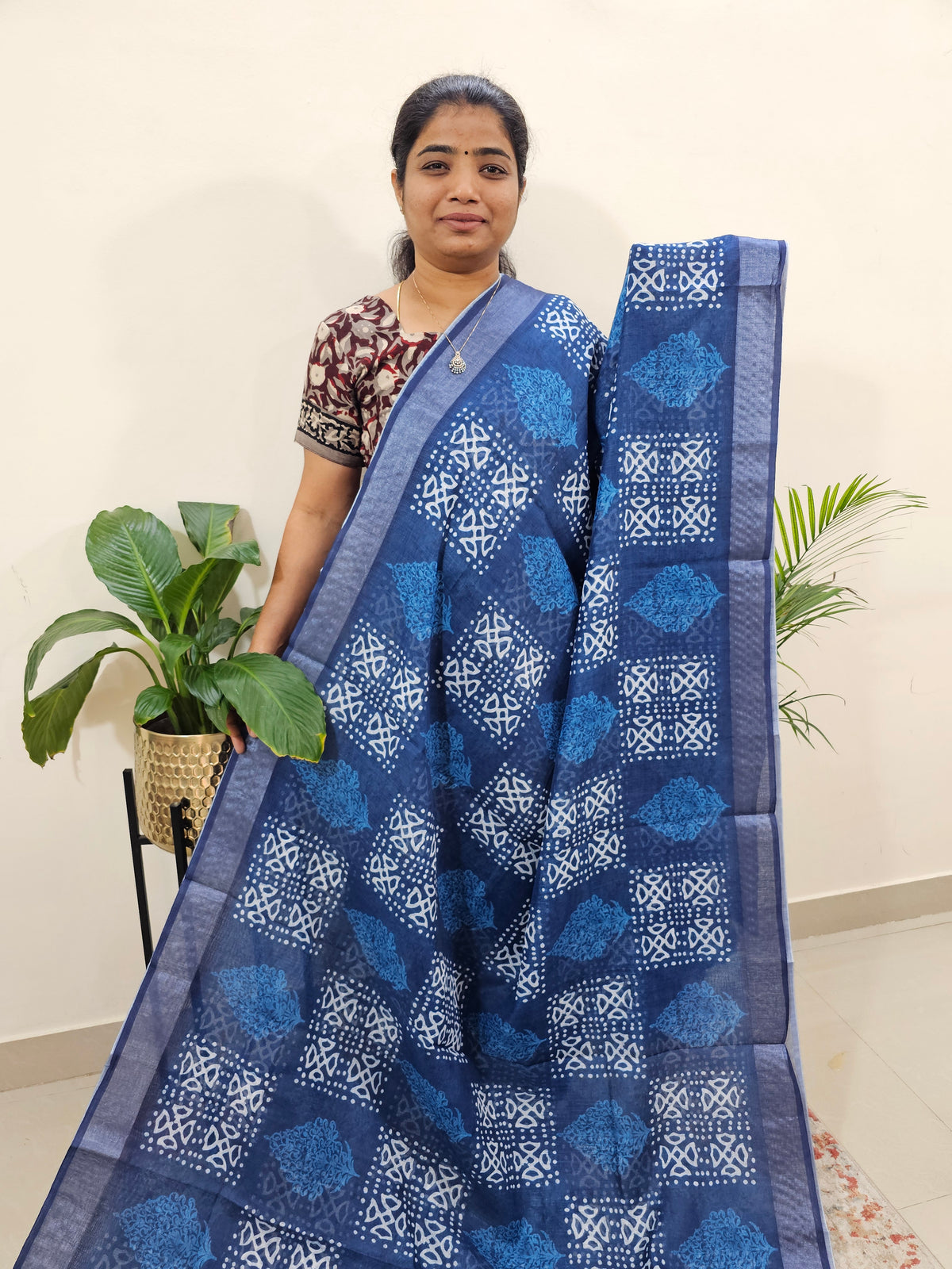 Indigo Linen Cotton with Digital Printed Sarees