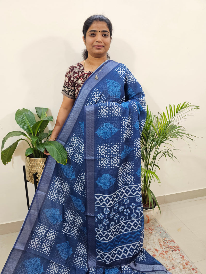 Indigo Linen Cotton with Digital Printed Sarees