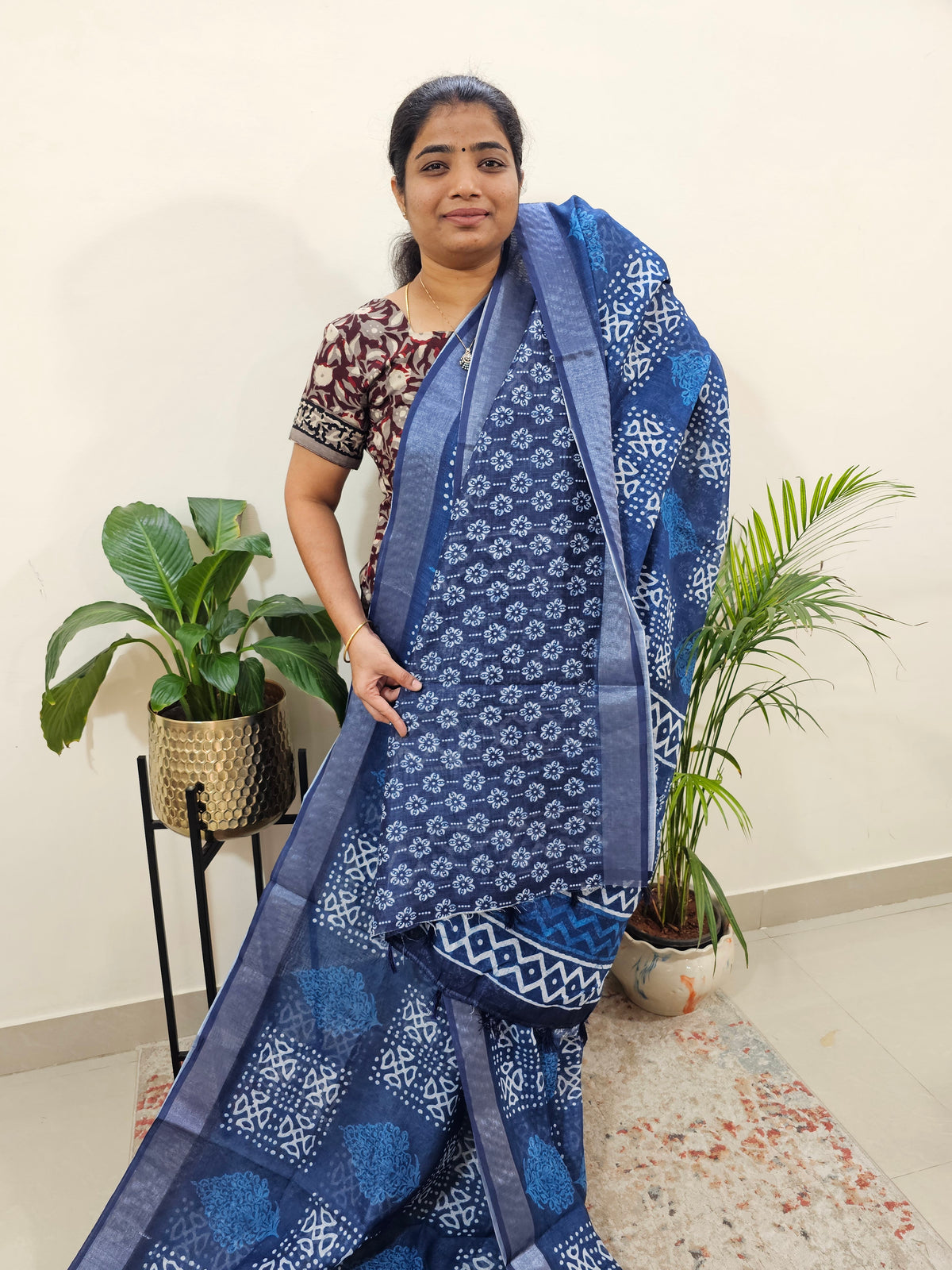 Indigo Linen Cotton with Digital Printed Sarees