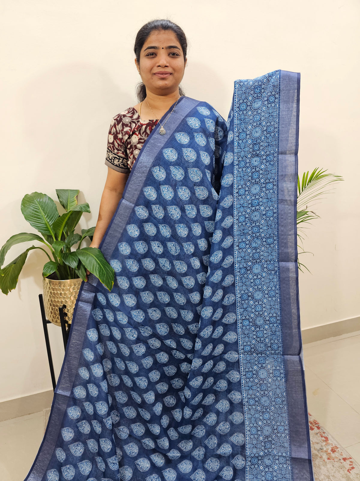 Indigo Linen Cotton with Digital Printed Sarees