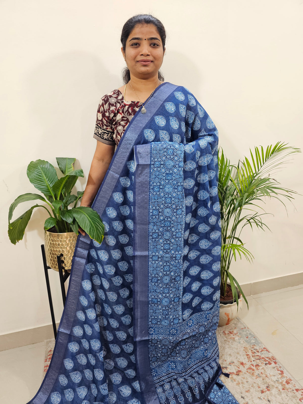 Indigo Linen Cotton with Digital Printed Sarees