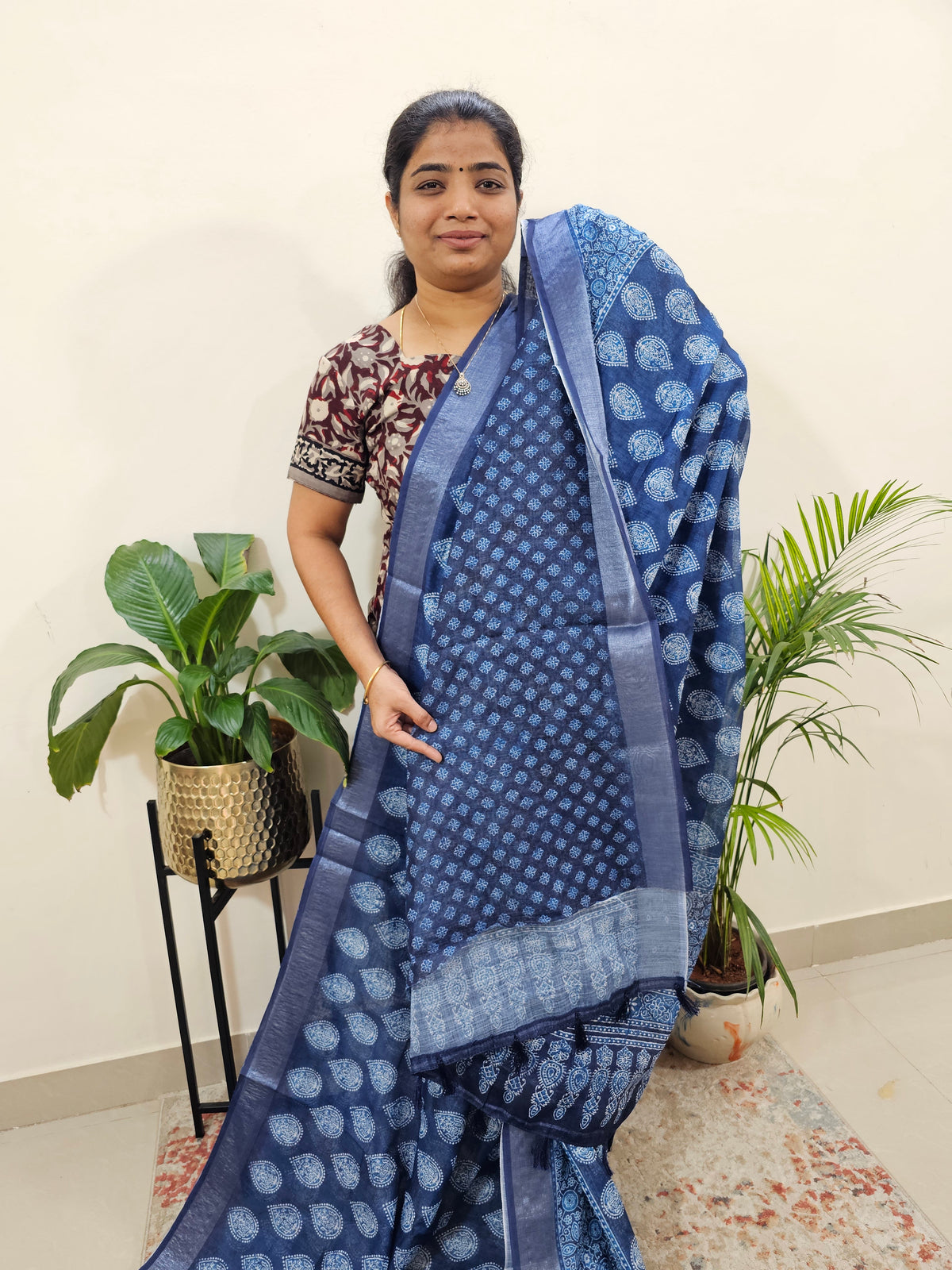 Indigo Linen Cotton with Digital Printed Sarees