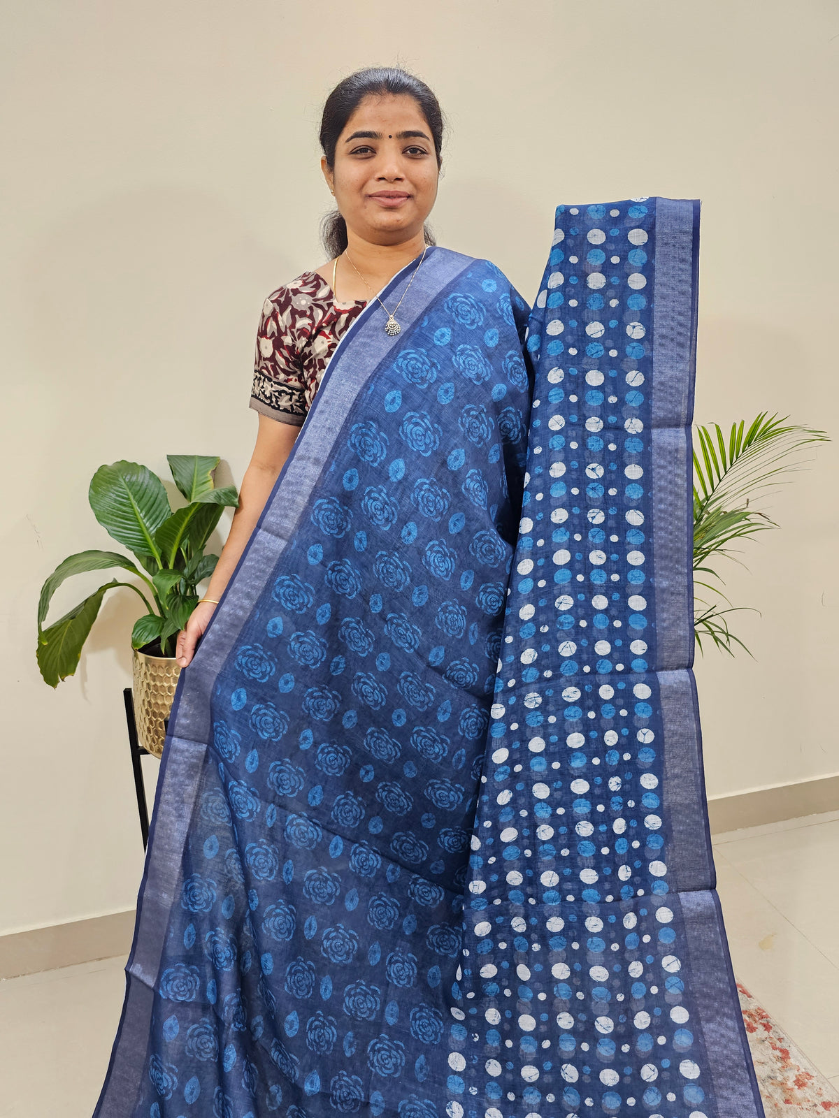 Indigo Linen Cotton with Digital Printed Sarees