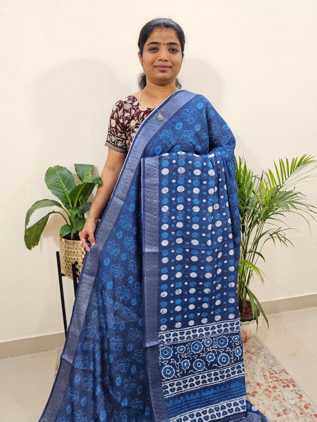 Indigo Linen Cotton with Digital Printed Sarees