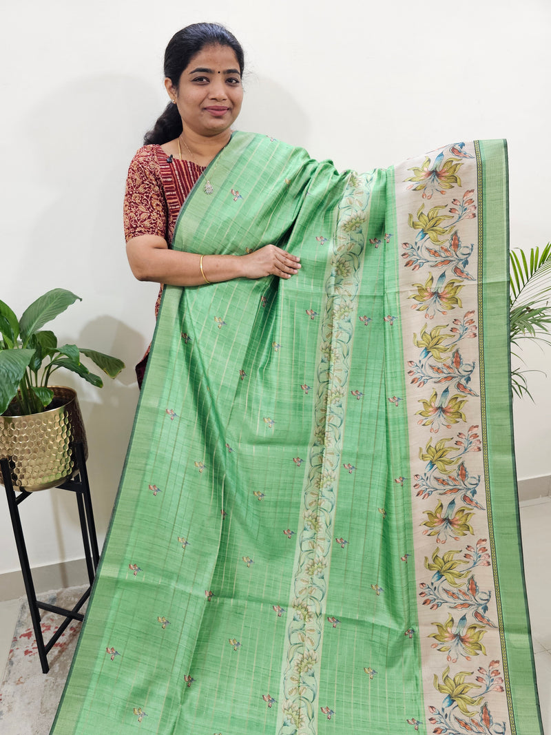 Soft Semi Tussar Weaving with Floral Border -Green