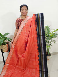 Korvai Weaving Semi Raw Silk Saree - Orange with Black