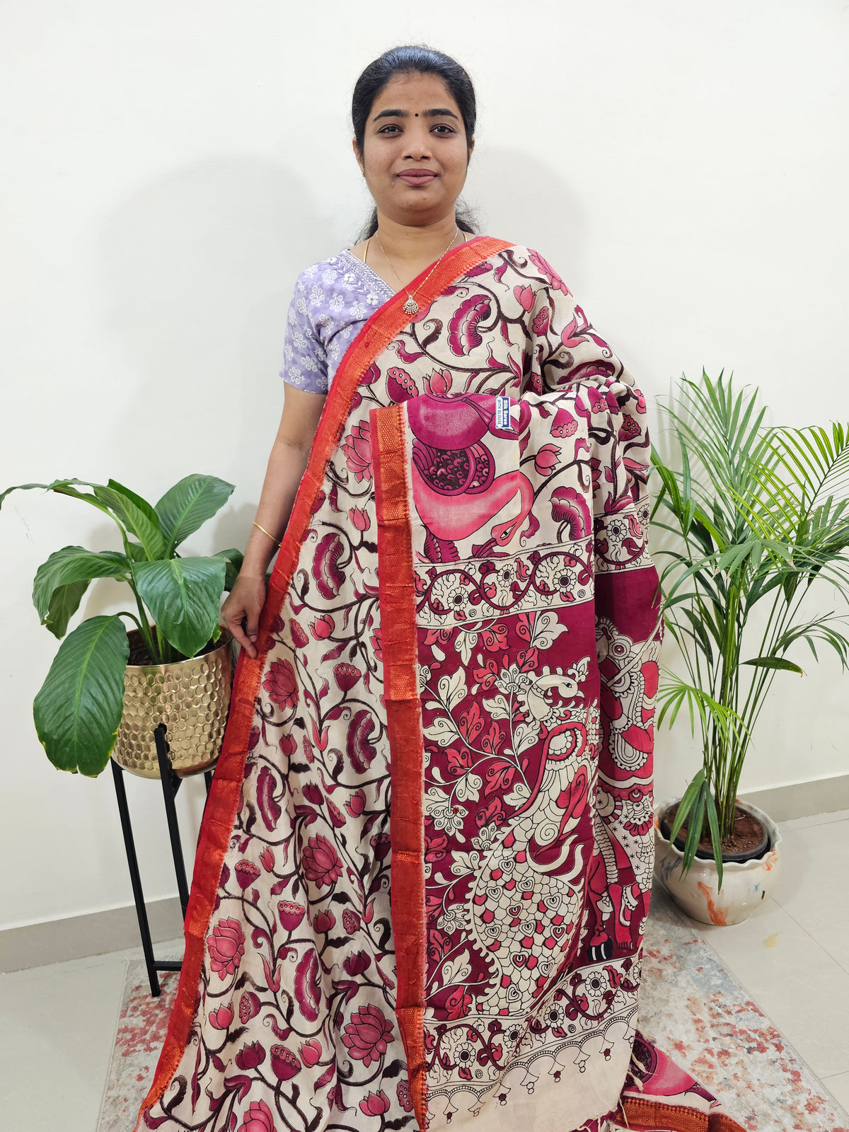 Chennuri Silk Annam & Lotus Pattern - Pink with Red