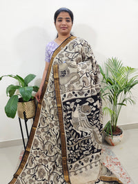 Chennuri Silk Annam & Lotus Pattern - Black and Off-white