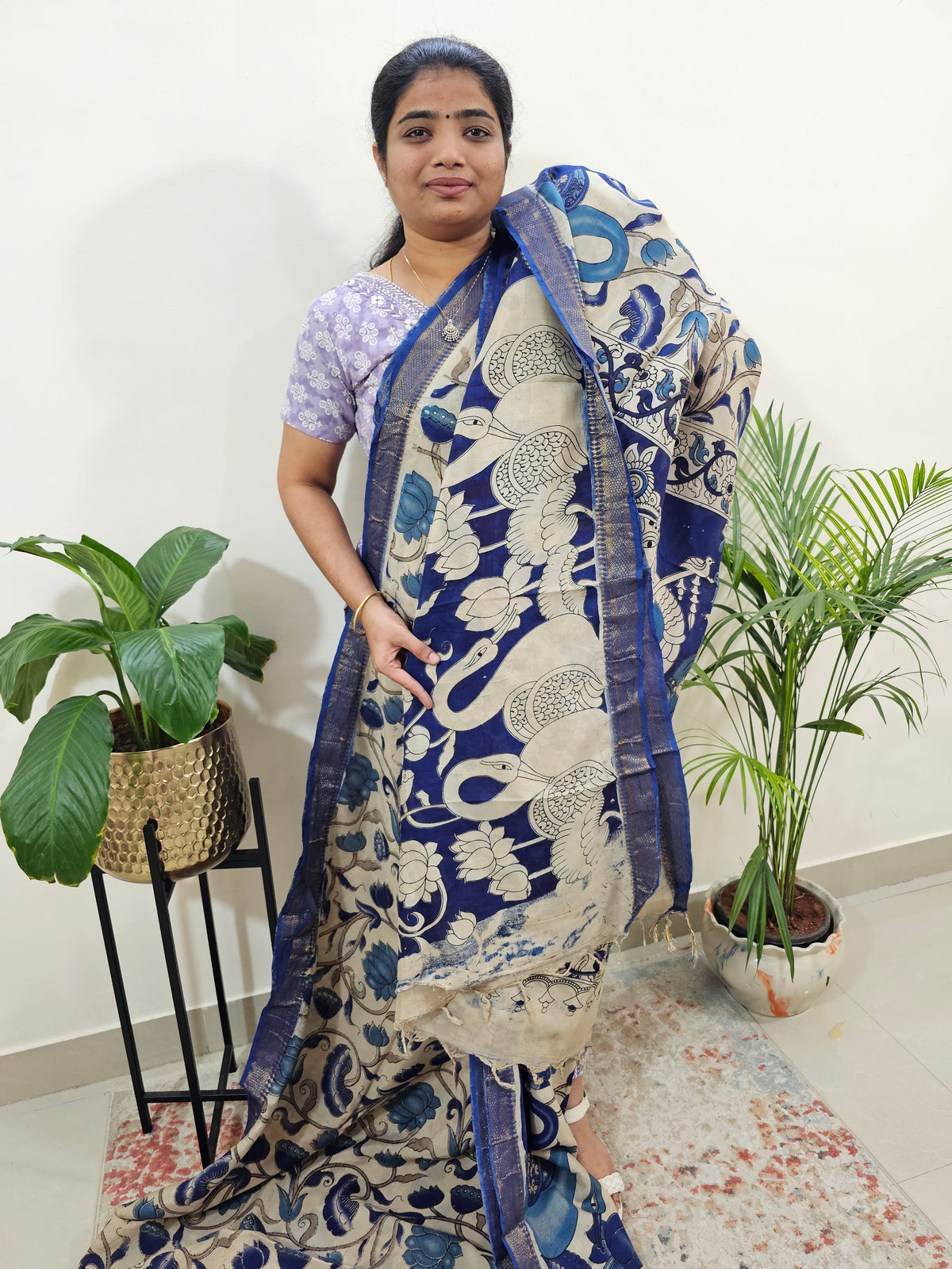 Chennuri Silk Annam & Lotus Pattern - Blue